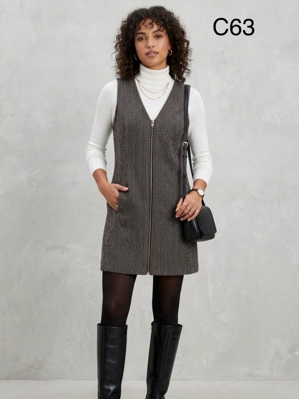 American Eagle Outfitters Gray Zip-Front V-Neck Sweater Dress,Size Medium